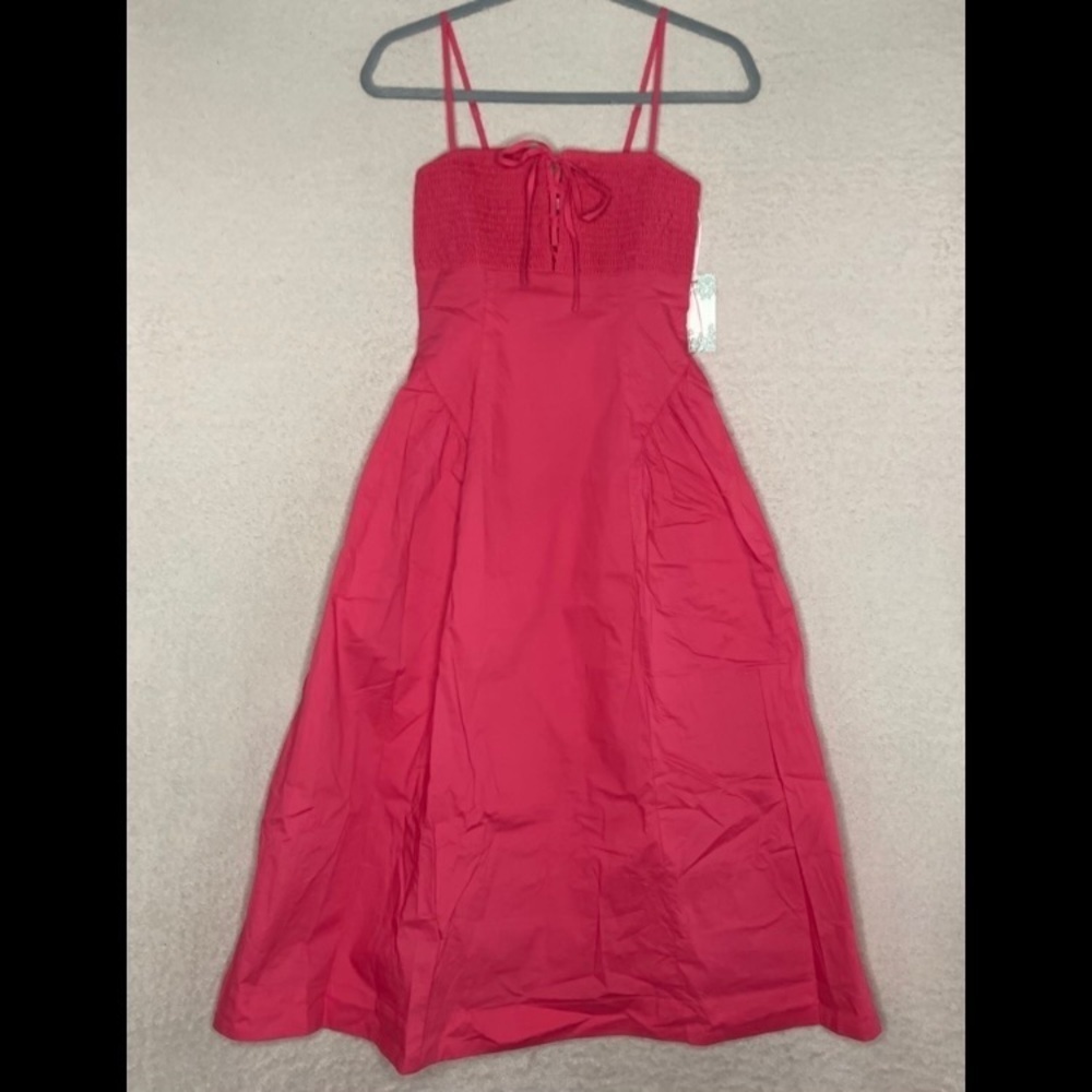 NEW Tuckernuck Smocked Midi Dress Women’s XXS Watermelon Pink Hyacinth House NWT - Picture 3 of 11